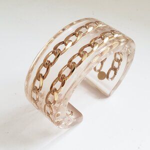 Luc Kieffer Resin Clear Gold Chain Cuff Bracelet NWOT